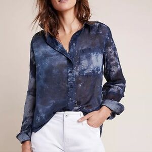 Anthropologie Blue Tie-Dye Button-Down Shirt